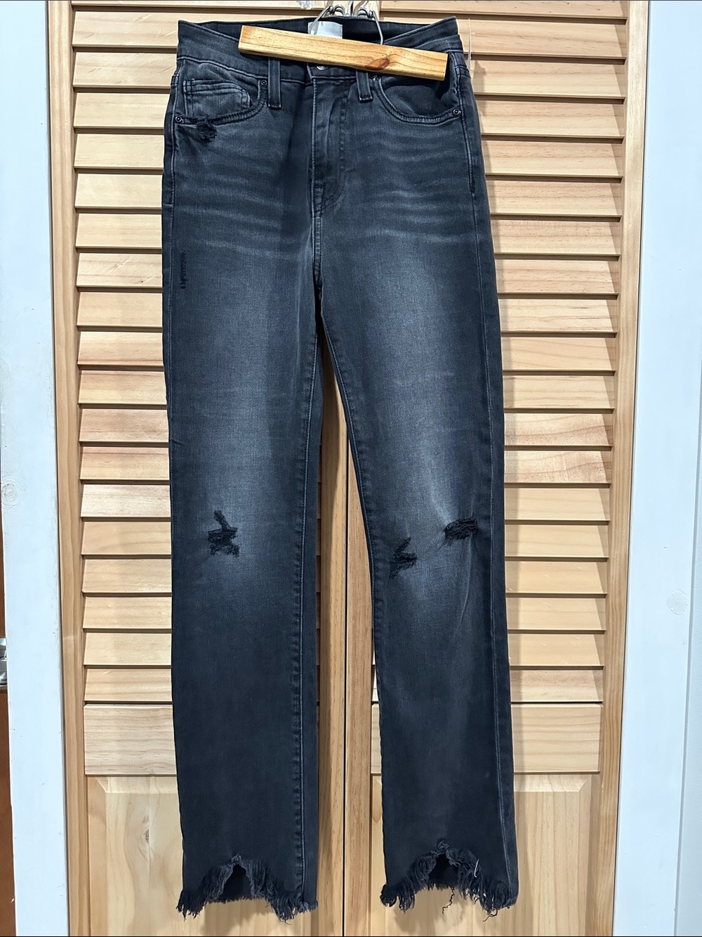 Jonathan Simkhai Black Washed Straight-Leg Jeans with Raw Hem